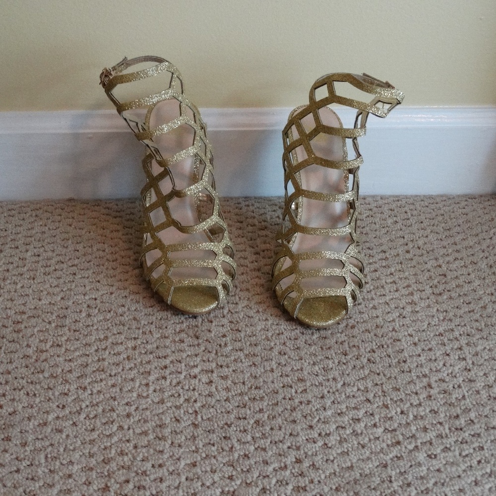 Sparkly Gold Strappy Heels